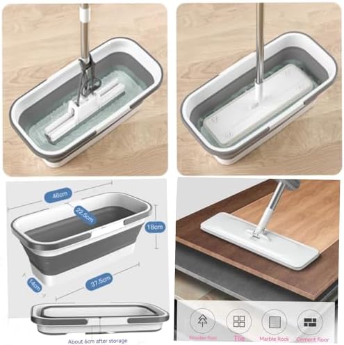 Large Flat Mop and Scalable Bucket with Wheels，360° Rotating Microfiber Dust Mop，with Dewatering Scraper， (1 Mop+6 Microfiber Pads+1 Bucket+1 Floor Brush+1 Glass Wiper)