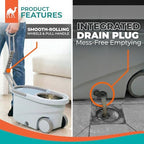 Grazie Spin Mop & Bucket Set - 360° Self-Wringing System with Wheels, Stainless Steel Handle - Hands-Free Floor Cleaning for Hardwood, Tile, Laminate - Includes 4 Washable Microfiber Mop Head Refills