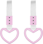 2PCS Heart-Shaped Car Handle Straps, Auto GRAP Handle Warning Pull Ring, Heart Decor for Car, SUV, Subway, Bus