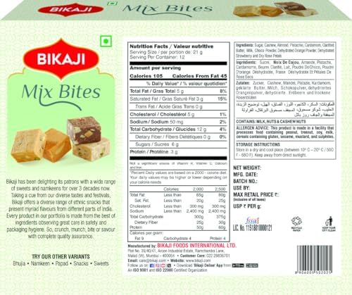 Bikaji Mewa Bite Mix | Authentic Indian Barfi Sweet Box | 4 Flavors: Mango, Orange, Chocolate & Dry Fruit | Creamy Condensed Milk Mithai | Vegetarian Festive Treat | 250g (8.82 oz)