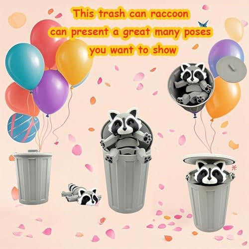 3D Printed Raccoon Animals Toys - Fidget Toys with Trashcan, Home Office Decor for Adults, Stocking Stuffers Bulk, Birthday Party Halloween