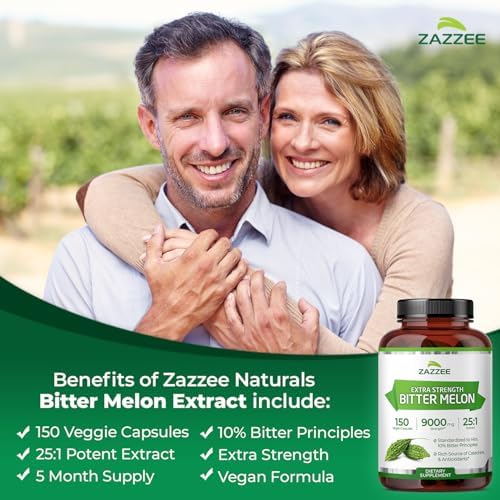 Zazzee Extra Strength Bitter Melon 25:1 Extract, 10% Bitter Principles, 150 Vegan Capsules, 5 Month Supply, Momordica Charantia, Antioxidant & Metabolic Support, Non-GMO, Made in the USA