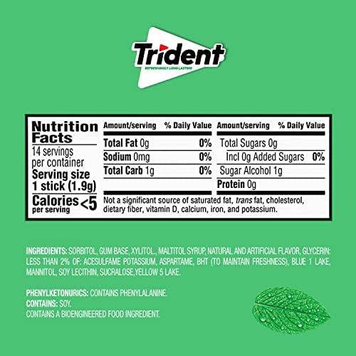 Trident Spearmint Sugar-Free Chewing Gum, Bulk, 24 Packs of 14 Pieces (336 Total Pieces)