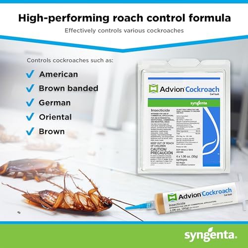 Advion Cockroach Gel Bait, 4 Tubes x 30-Grams, 4 Plunger and 4 Tips, German Roach Insect Pest Control, Indoor and Outdoor Use, Roach Killer Gel for American, German and Other Major Cockroach Species