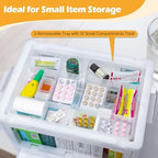 Gifhomfix Extra Large Medicine Storage Box with Handles, First Aid Box Clear Medical Supply Organizer with Removable Tray, Multipurpose Plastic Medicine Chest with Wheels