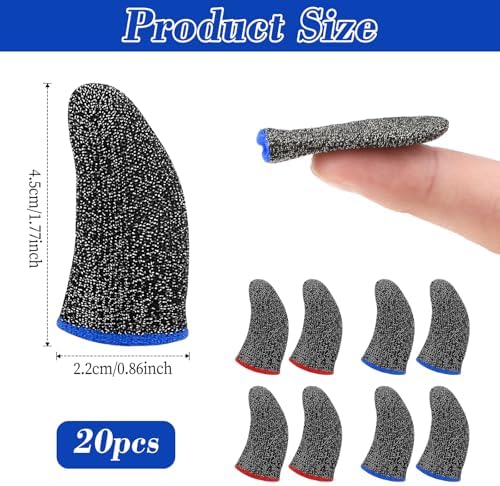 40 Pcs Finger Sleeves for Gaming, Anti Sweat Game Controller Thumb Sleeve Breathable Finger Covers, Sensitive Sleeve Breathable, Thumb Fingers Gloves for Gaming (Blue Edge, red Edge)