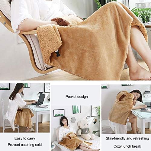 Firlar Heated Blanket, USB Flannel Small Shawl Throw Blanket with Hand Pocket Warm Knee Foot Shawl Plush Knee Warmer Electric Heated Blanket for Home Office Car, 24x32 Inch