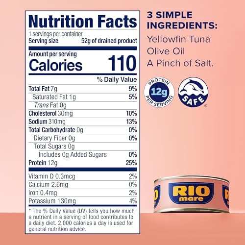 Rio Mare Premium Yellowfin Tuna in Olive Oil, 3 x 2.8 Ounce Can (Pack of 8, Total 67.2 Ounce), Italy's No.1 Tuna Brand, Wild Caught, High Protein Canned Tuna