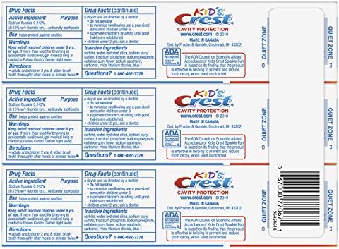 Crest Kid's Cavity Protection Toothpaste, Crest Kids Toothpaste, For Children And Toddlers 2+, Sparkle Fun, 4.6 Oz (Pack of 3), Toothpaste For Kids, Packaging may vary