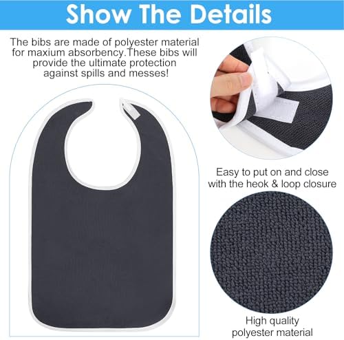 10 Pcs Adult Bibs Washable Clothing Protector for Men Women Adjustable Eating Cloth for Elderly Seniors and Disabled