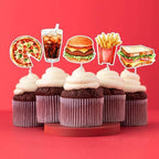 Cheereveal Fast Food Party Decorations, 36pcs Fast Food Cupcake Toppers, French Fries Pizza Cake Decorations, Junk Food Themed Birthday Baby Shower Carnival Party Supplies
