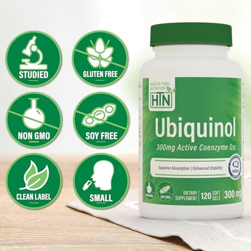 Health Thru Nutrition Ubiquinol 300mg 120 Softgels as Kaneka QH Reduced CoQ-10 | Stabilized - 3rd Party Tested | Enhanced Bioavailability | Cardiovascular & Mitochondria Function Support | Non-GMO