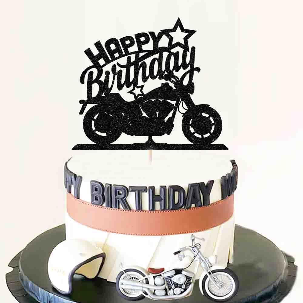 Happy Birthday Cake Topper Black Flash Motorcycle Party Decoration Birthday Party Cake Decoration