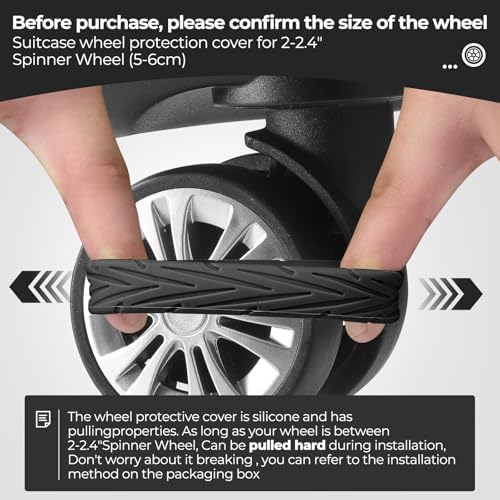 8 Pcs Upgrade Luggage Wheel Covers, Carry On Luggage Suitcases,Wear-Resistant, Anti-Noise, Silicone Wheel Protective Covers for 2-2.4" Spinner Wheel (Black)