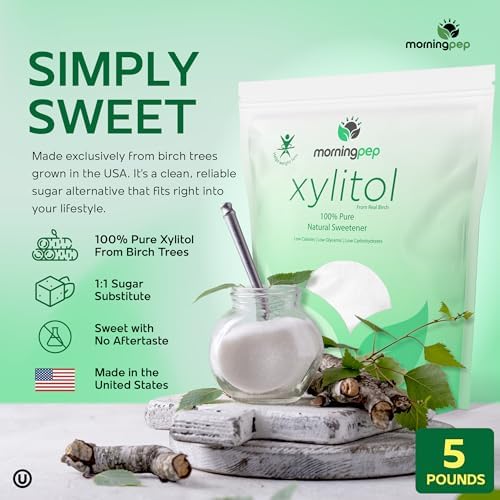 Morning Pep Pure Birch Xylitol (Keto Diet Friendly) Sweetener with no Aftertaste 5 LBs (Not from Corn) Non GMO Kosher Gluten Free Product of USA. 80 Onces