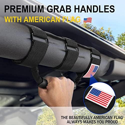 moveland Roll Bar Grab Handles with US Flag, 2 x Grip Handles for 1955-2023 Jeep Wrangler JL, JK, TJ, YJ & Jeep Gladiator Accessories - Upgrade Metal Buckle, Strong & Durable