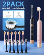 Aneebart Black & Pink Electric Toothbrush for Adults, 2 Pack Toothbrush，USB Rechargeable Sonic Toothbrush with 12 Brush Heads, Smart Timer, 6 Modes, 2-Hour Fast Charge Last 30 Days