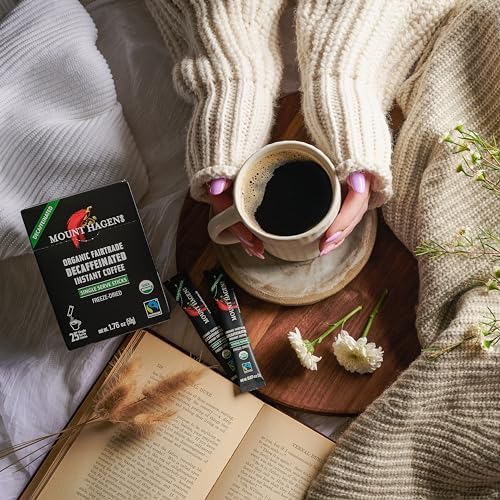 Mount Hagen 25 Count Single Serve Instant Decaf Coffee Packets - 1 Pack | Decaffeinated Organic Medium Roast Arabica Beans | Eco-friendly, Fair-Trade [1 x 25 sticks/1.76oz/50g]