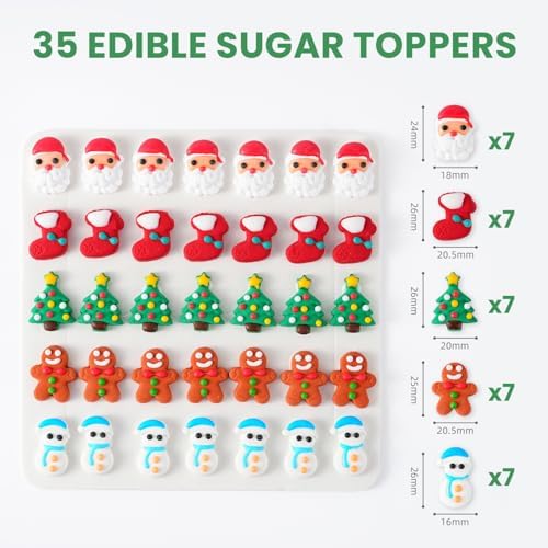 Edible Christmas Cake Decorations, Holiday Cupcake Toppers, Royal Icing Decorations, Gingerbread House Candy Edible Cookies Chocolates Baking Christmas Toppers, 35 pcs