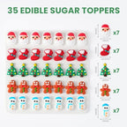 Edible Christmas Cake Decorations, Holiday Cupcake Toppers, Royal Icing Decorations, Gingerbread House Candy Edible Cookies Chocolates Baking Christmas Toppers, 35 pcs