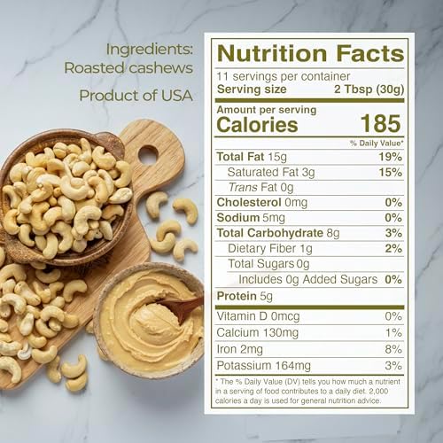 Kevala Cashew Butter - Spreadable Cream for Sandwiches Made with no Additives, Premium Natural Spread for Toast and Pancakes, Nutritious Addition to Breakfast and Healthy Snacks, Glass Jar 12 oz