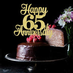 Kaoenla Happy 65th Anniversary Cake Topper - Gold Glitter Decorations for Wedding & Birthday Parties