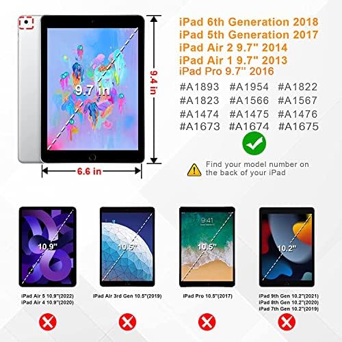 Case for iPad 6th/5th Generation (9.7 Inch, 2018/2017 Model),iPad Air 2 & 1st, iPad Pro 9.7 2016,Heavy Duty Shockproof Rugged Protective Case, Black