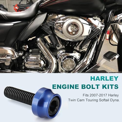 MoKitDora 72 Sets Twin Cam Bolt Covers Black Engine Bolt & Head Toppers Caps Kit for 2007-2017 Harley Softail Touring Dyna, Blue