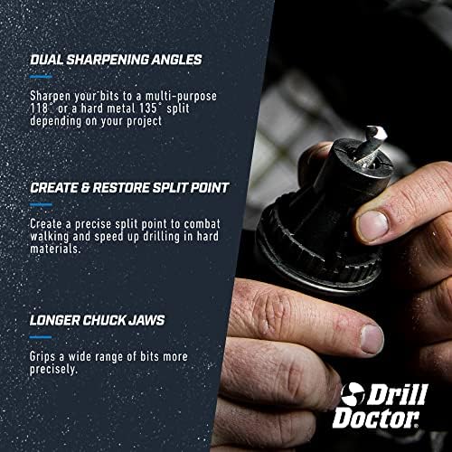 Drill Doctor DD500X Twist Drill Bit Sharpener - 3/32" to 1/2" - Electric Sharpener - High Speed & Portable - For Steel, Masonry, Carbide & Tin-Coated Drill Bits - Adjustable 118° or 135° Angle