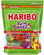 HARIBO Gummi Candy, Twin Snakes Sweet & Sour Gummy Candy, 28.8 Ounce Resealable Party Size Stand Up Bag, Soft & Chewy Snacks, Assorted Fruity Flavors