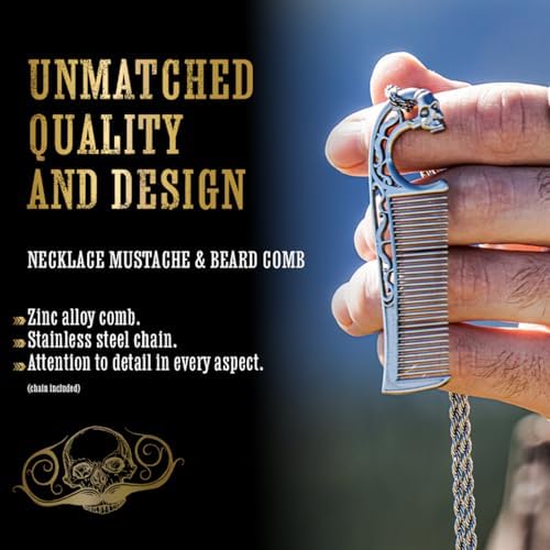 Mustache Comb On Stainless Steel Metal Chain Necklace – Dual-Sided Comb for Men, Fine & Wide Teeth for Precise Moustache Styling – Durable, Compact, Travel-Friendly Grooming Tool for Facial Hair Care