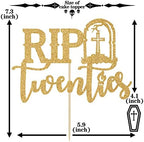 Rip Twenties Cake Topper, Death to My Twenties/Funeral for My Youth Cake Decorations, Old English Themed 30th Birthday Party Decorations Supplies for Men Women, Gold Glitter