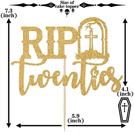 Rip Twenties Cake Topper, Death to My Twenties/Funeral for My Youth Cake Decorations, Old English Themed 30th Birthday Party Decorations Supplies for Men Women, Gold Glitter