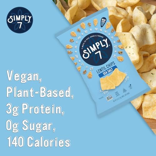 Simply 7 Lentil Chips, Sea Salt, 4-ounce Bags (Pack of 12)