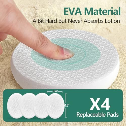 Back Lotion Applicator with 4 Replaceable Pads, Lotion Applicator for Back Self Elderly, Women, Sunscreen Applicator for Cream with 17" Curved Handle Easy to Target Back and Feet, White