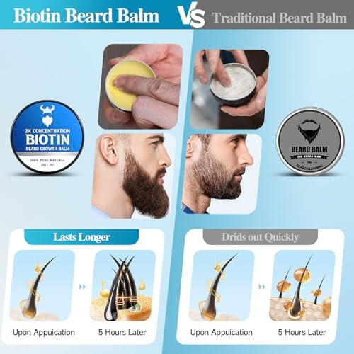 Beard Balm，2X Concentration Biotin Beard Balm for Men (2 oz) - Natural Mens Beard Oil with Castor Oil，Argan Oil, Jojoba Oil and Vitamin,Thickening for Beard，Beard Growth Softener
