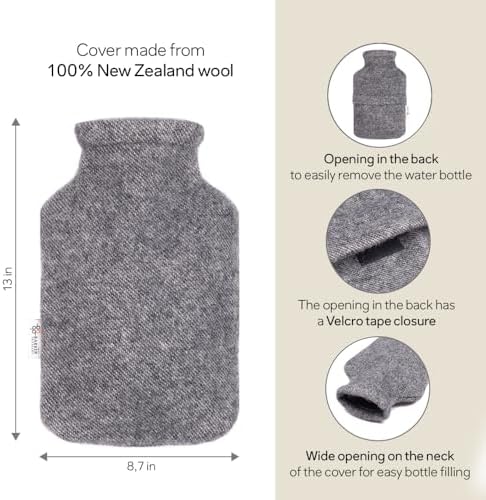 2.0L Fashy Hot Water Bottle with Barker Textiles 100% Wool Cover (Black) Hot Water Bag with Cover