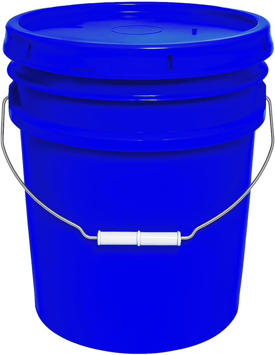 5-Gallon Bucket with Airtight Lid – Made in USA, Food Grade BPA Free Plastic, Heavy Duty Multi-Use, Metal Handle with Grip, Stackable Storage – Blue, 1 Pack