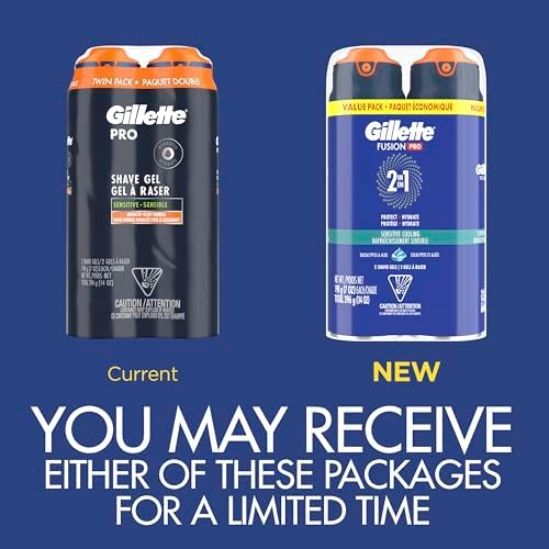 Gillette PRO Shaving Gel For Men Cools To Soothe Skin And Hydrates Facial Hair, TWIN PACK - Total 14oz, ProGlide Sensitive 2 in 1 Shave Gel
