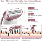 Electric Shaver for Women for Legs Bikini Trimmer Electric Razors for Women Underarm Public Hairs Rechargeable Womens Shaver Wet Dry Use Painless Cordless with Detachable Head (Pink)