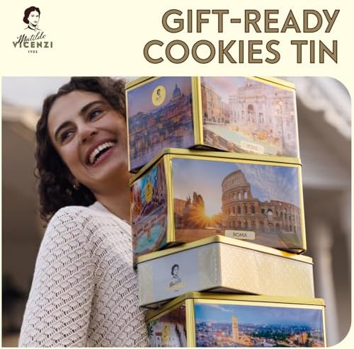 Matilde Vicenzi Roma Cookie Gift Tin - Italian Pastries & Cookies in Individually Wrapped Trays - Gourmet Gifts For Easter, Mother's Day, Birthday - Assorted Cookies in Italian Design Tin 32.5oz (920g)