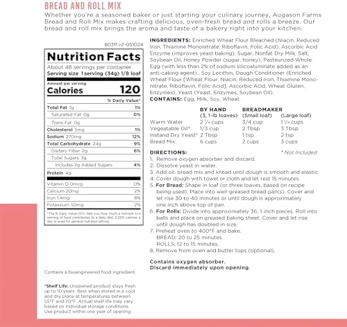 Augason Farms Bread and Roll Mix Can Emergency Food Supply, 48 Servings, 10 Year Shelf Life - Makes 6 Loaves or 72 Bread Rolls for Prepared Meals Ready to Eat