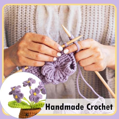 Emotional Support Plant Crochet Flower Gift, Purple Forget-Me-Not Handmade Desk Decor with Card "Thank You for Helping Me Grow" Apperciated Inspirational Gift for Coworker Employee Teacher Friend Mom