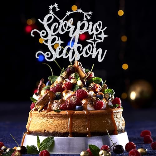 Scorpio Season Cake Topper, Big Scorpio Energy/October November Birthday Cake Decor, 12 Zodiac Constellation Birthday Party Decoration Supplies for Men Women, Silver Glitter
