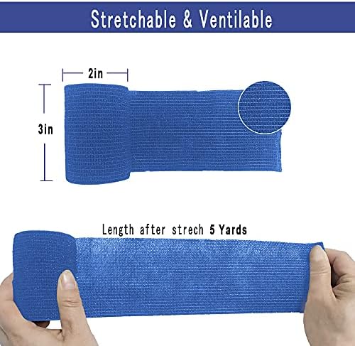 [6 Pack-3" x5Yards] MINGYUE Self Adhesive Bandage Wrap,Athletic Tape,Sports Tape,Wrist and Ankle Wrap Tape,Cohesive Bandage for Vet Tape(Blue)