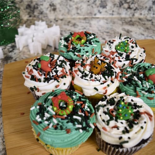 Christmas Holidays Edible Cake Decorations - Candy or Cupcake Topper - 15 Count Tree, Boot, Reindeer, Wreath