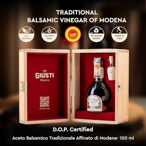 Giusti Traditional Aged Balsamic Vinegar of Modena DOP – 12 Years, Affinato Aceto Balsamico Tradizionale di Modena, Made in Italy Gift Set With Wooden Box – 3.4 fl oz (100 ml) - Pack of 1