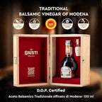 Giusti Traditional Aged Balsamic Vinegar of Modena DOP – 12 Years, Affinato Aceto Balsamico Tradizionale di Modena, Made in Italy Gift Set With Wooden Box – 3.4 fl oz (100 ml) - Pack of 1
