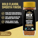 Rex Organic Fairtrade Freeze-Dried Instant Coffee – Medium Roast Arabica, 3.53 oz Glass Jar – USDA Organic & Fairtrade Certified, Lab Tested for Mold & Mycotoxins