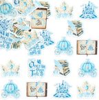 Ephlyn 54Pcs Edible Once Upon A Time Birthday Cupcake Toppers Wafer Paper Fairytale Book Party Castle Opening Magic Book Cupcake Picks for Princess Party Cake Decoration Supplies Blue